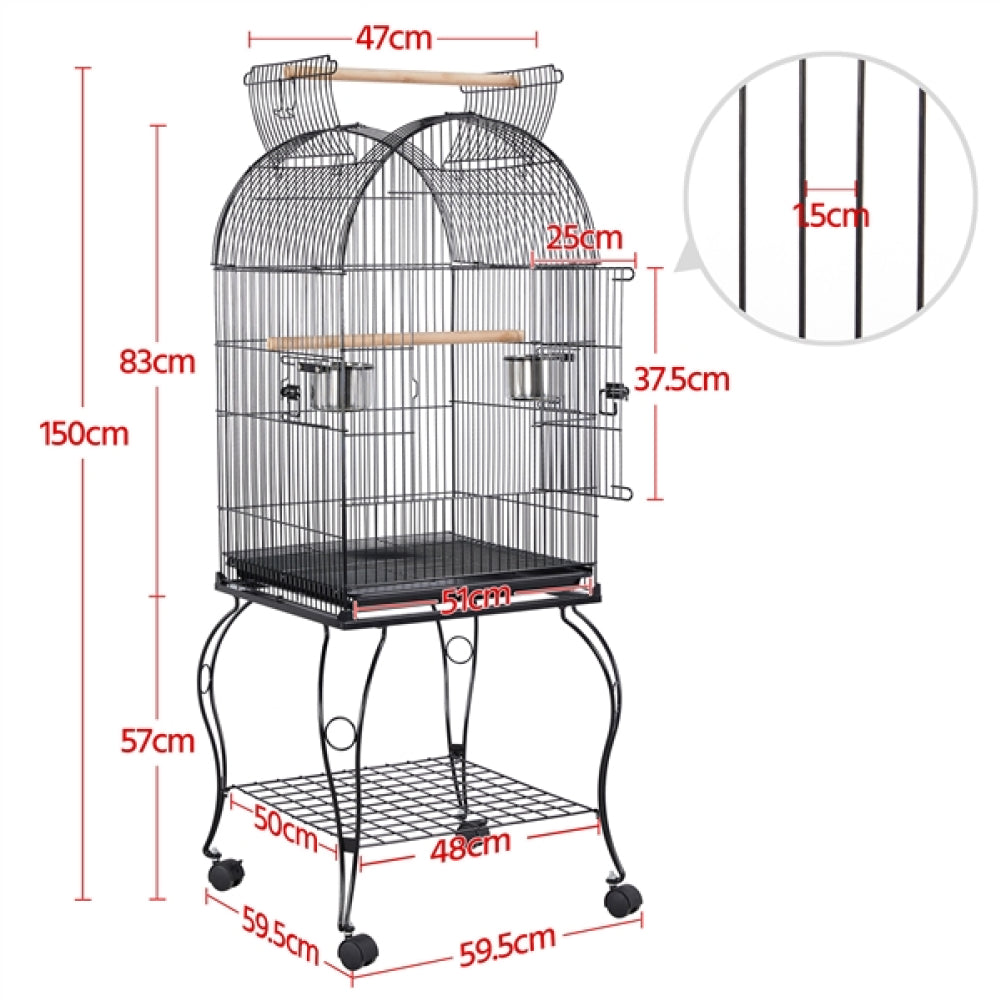 Open Top Metal Bird Cage Rolling Parrot Cage