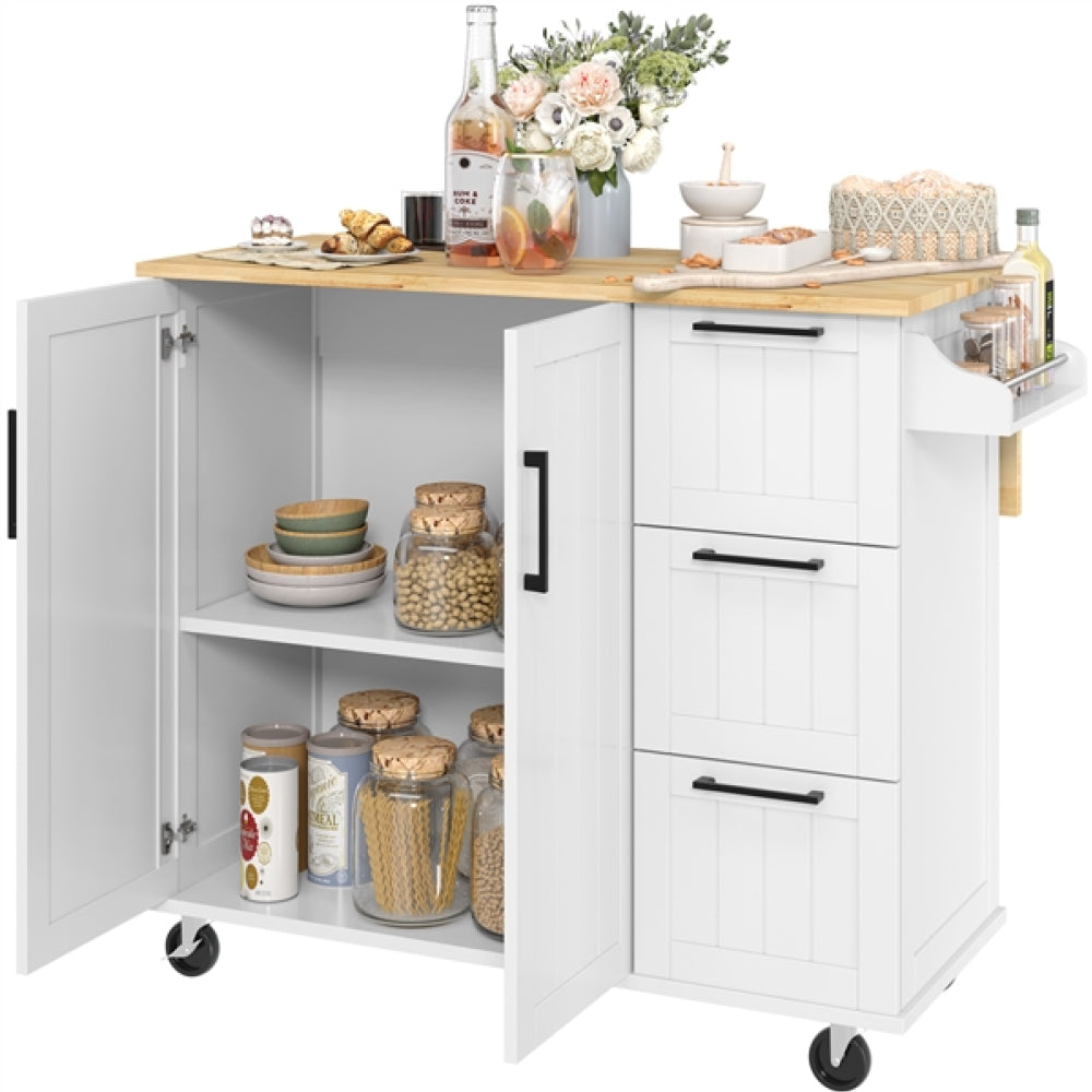 Kitchen Cart with Wood Top and Drop Leaf Breakfast Bar