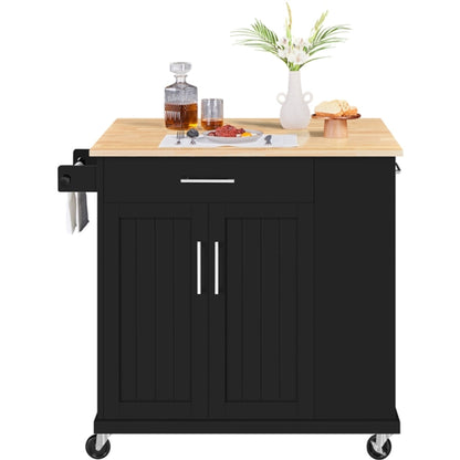 Kitchen Island on Wheels with Drawers & Cabinet