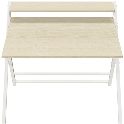 2-Tier Foldable Computer Desk w/ Monitor Shelf