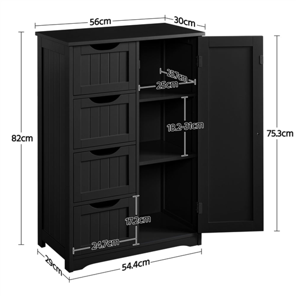 Wooden Bathroom Cabinet 4 Drawers & Cupboard Bathroom Storage Unit