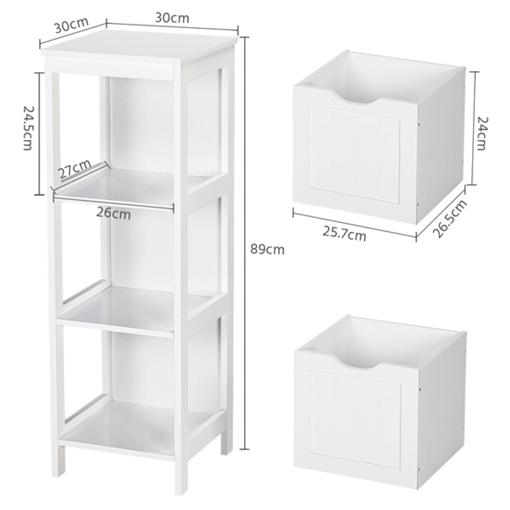 White Bathroom Cabinet 2 Hideaway Drawers 1 Shelf