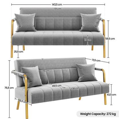 Upholstered Sofa Couch with Gold-tone Metal Arms and Legs
