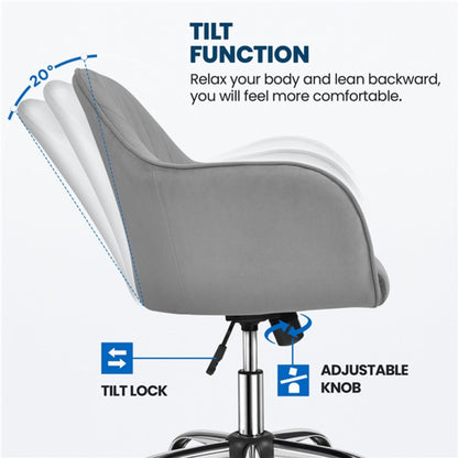 Modern Velvet Desk Chair Soft Height-Adjustable 360°Swivel Computer Chair