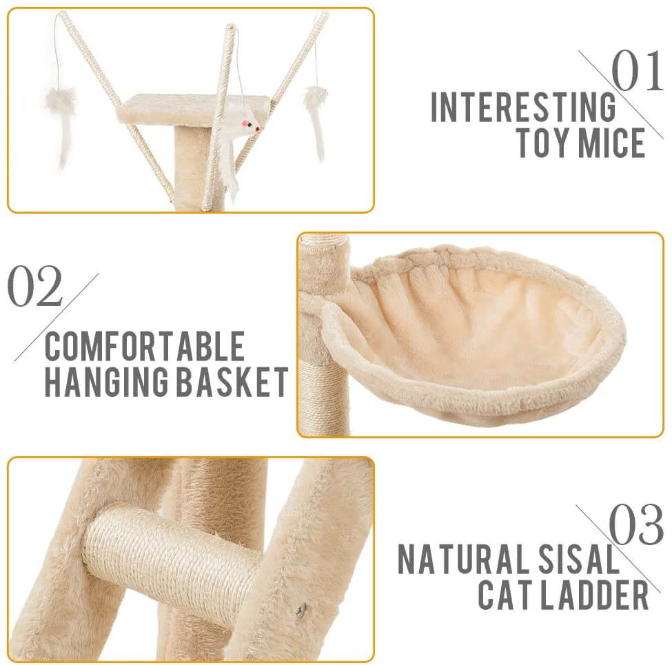 Cat Tree With Scratching Posts Perches, Basket Lounger And Ladder - The Shopsite