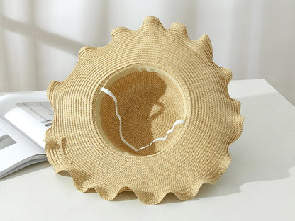Light Brown - Women Lady Sun Straw Hat Wide Brim Floppy Derby Summer Beach Cap