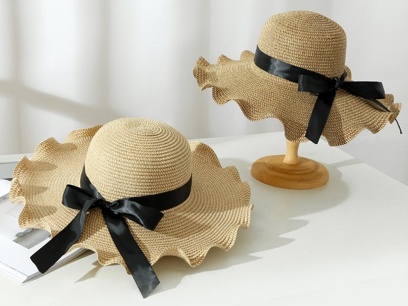 Light Brown - Women Lady Sun Straw Hat Wide Brim Floppy Derby Summer Beach Cap
