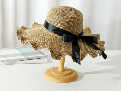 Light Brown - Women Lady Sun Straw Hat Wide Brim Floppy Derby Summer Beach Cap