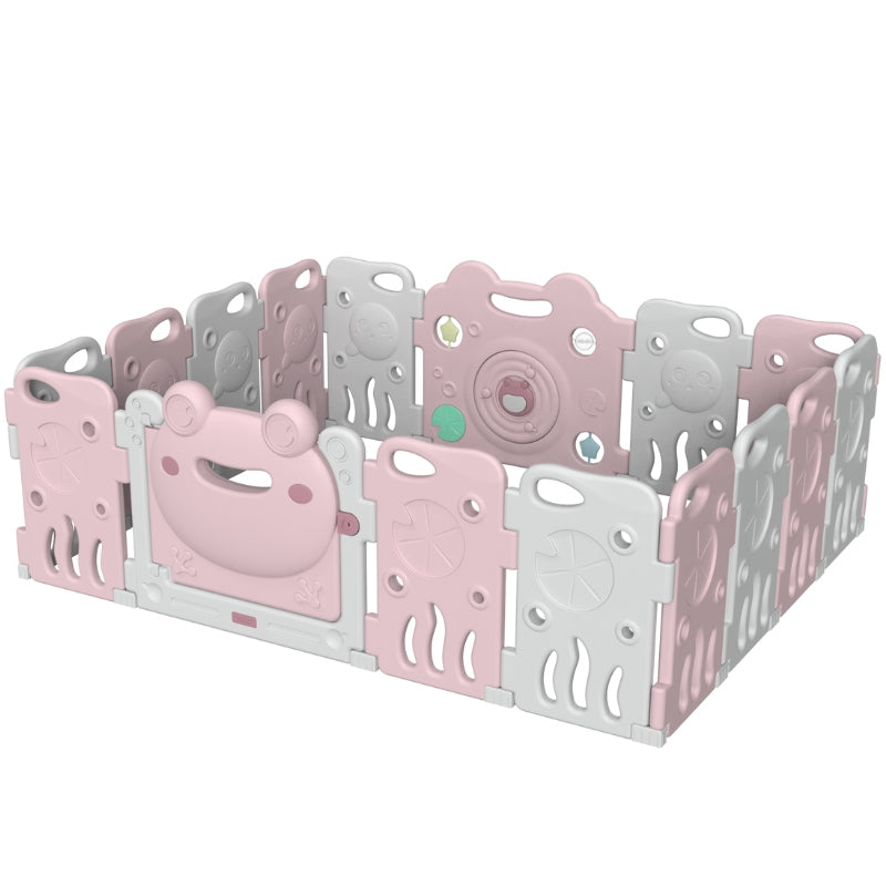 Baby Playpen - Large Plastic Kids Safety Playpen 16 Panels | Pink Frog