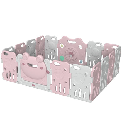 Baby Playpen - Large Plastic Kids Safety Playpen 16 Panels | Pink Frog