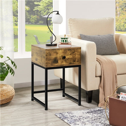 Industrial 1-Drawer Side Table Nightstand