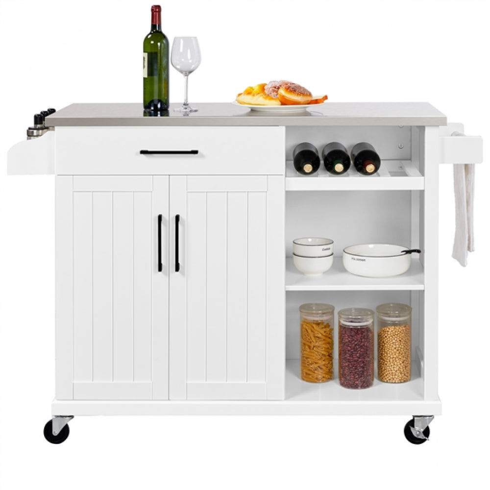 Kitchen Island Cart with Stainless Steel Top & Storage