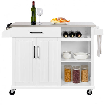 Kitchen Island Cart with Stainless Steel Top & Storage