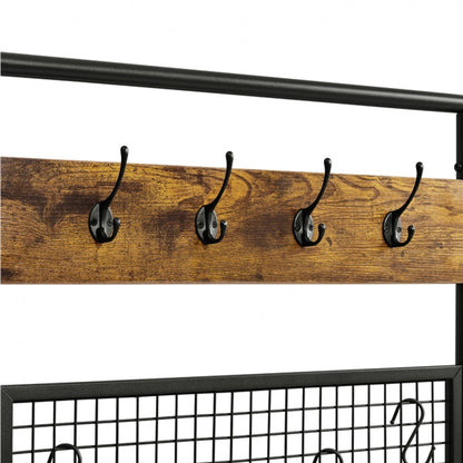 Six-in-one Hall Tree with Shoe Storage Bench/ Mirror/ Storage Bag/ Coat Rack