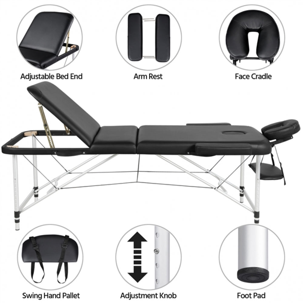 Adjustable 3 Fold Massage Bed Aluminum Alloy Massage Couch