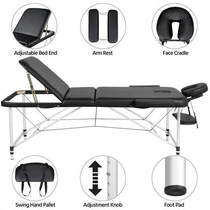 Adjustable 3 Fold Massage Bed Aluminum Alloy Massage Couch