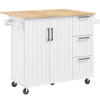 Kitchen Cart with Wood Top and Drop Leaf Breakfast Bar