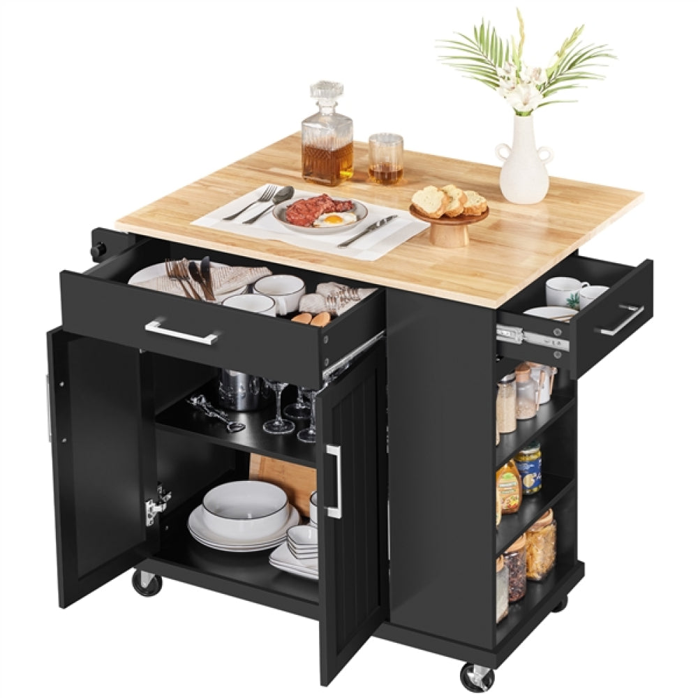 Kitchen Island on Wheels with Drawers & Cabinet