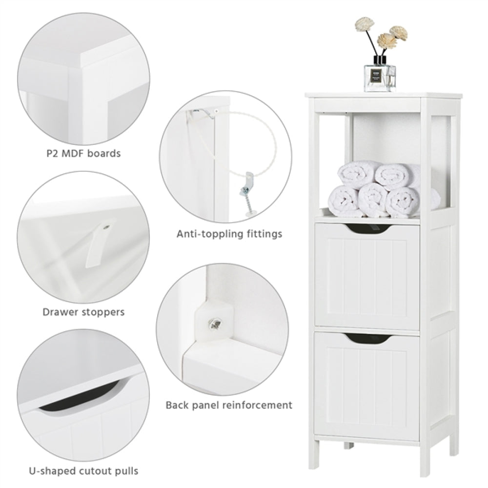 White Bathroom Cabinet 2 Hideaway Drawers 1 Shelf