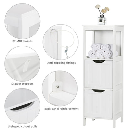 White Bathroom Cabinet 2 Hideaway Drawers 1 Shelf