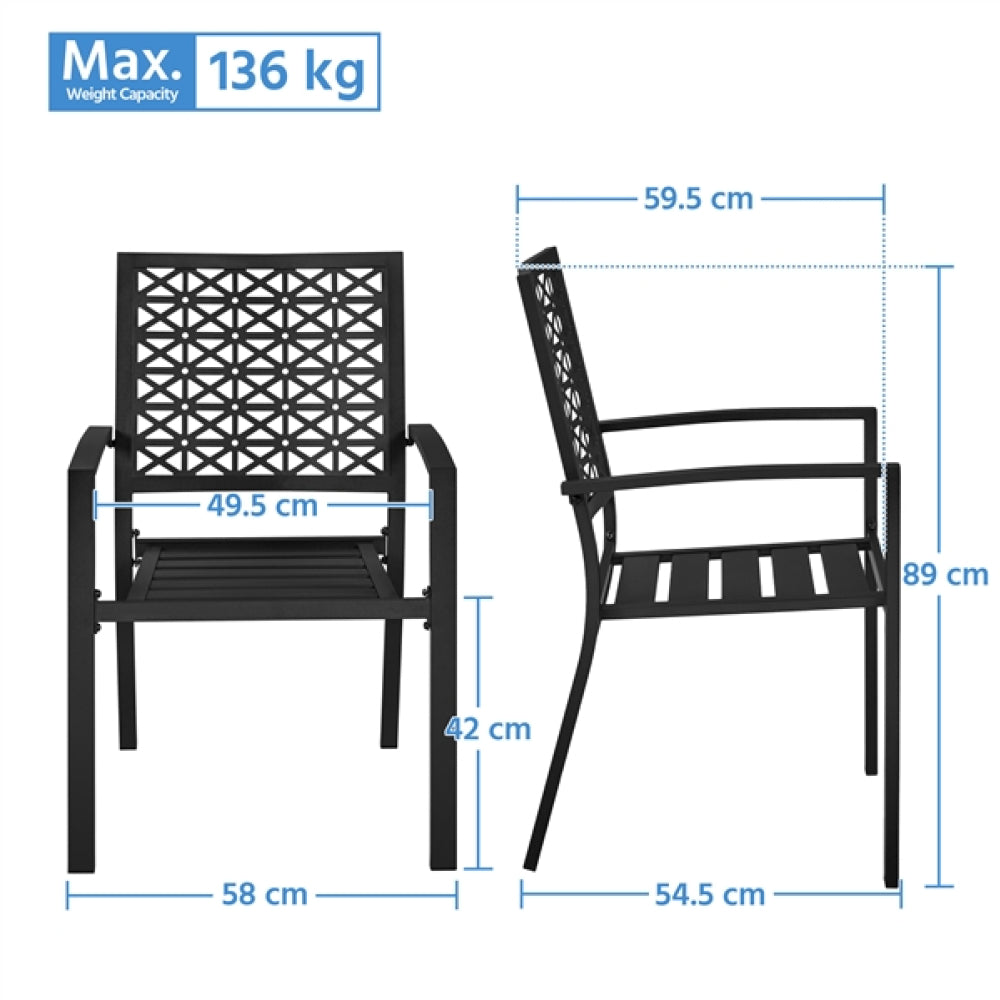 Set of 2 Outdoor Patio Dining Chairs with Armrests Modern Steel Bistro Chairs