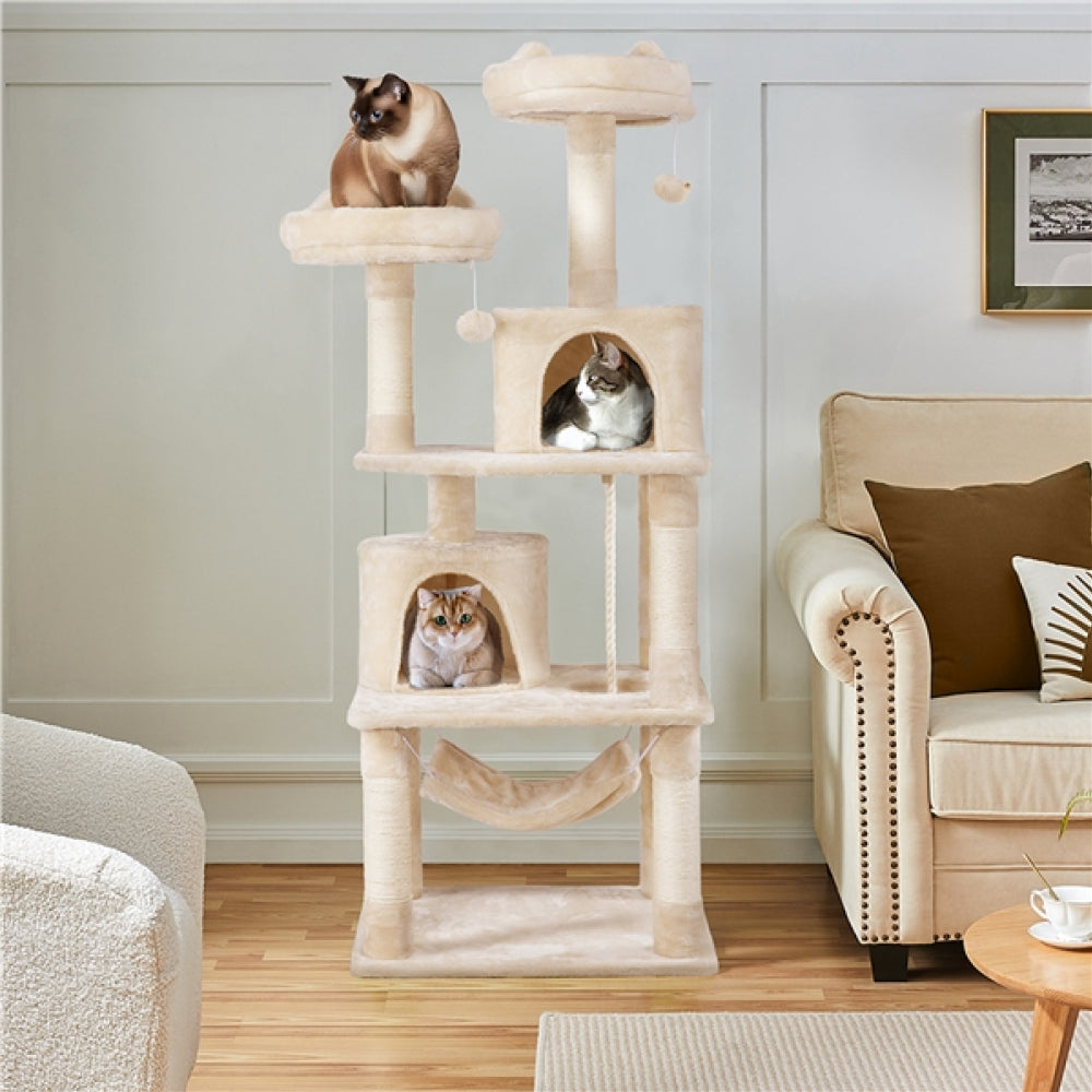 Multi-Level Cat Tree with 2 Condos & 2 Perches & Scratching Posts & Hammock