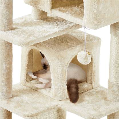 Cat Tree Condo Kitten Tree Tower w/ 2 Condos & Dangling Ball & Round Platform & Ladder