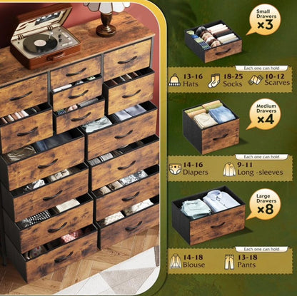 Tall Dresser for Bedroom Furniture, Fabric Dressers Storage Tower with 15 Deep Drawers