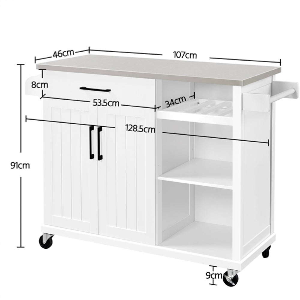 Kitchen Island Cart with Stainless Steel Top & Storage