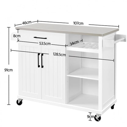 Kitchen Island Cart with Stainless Steel Top & Storage