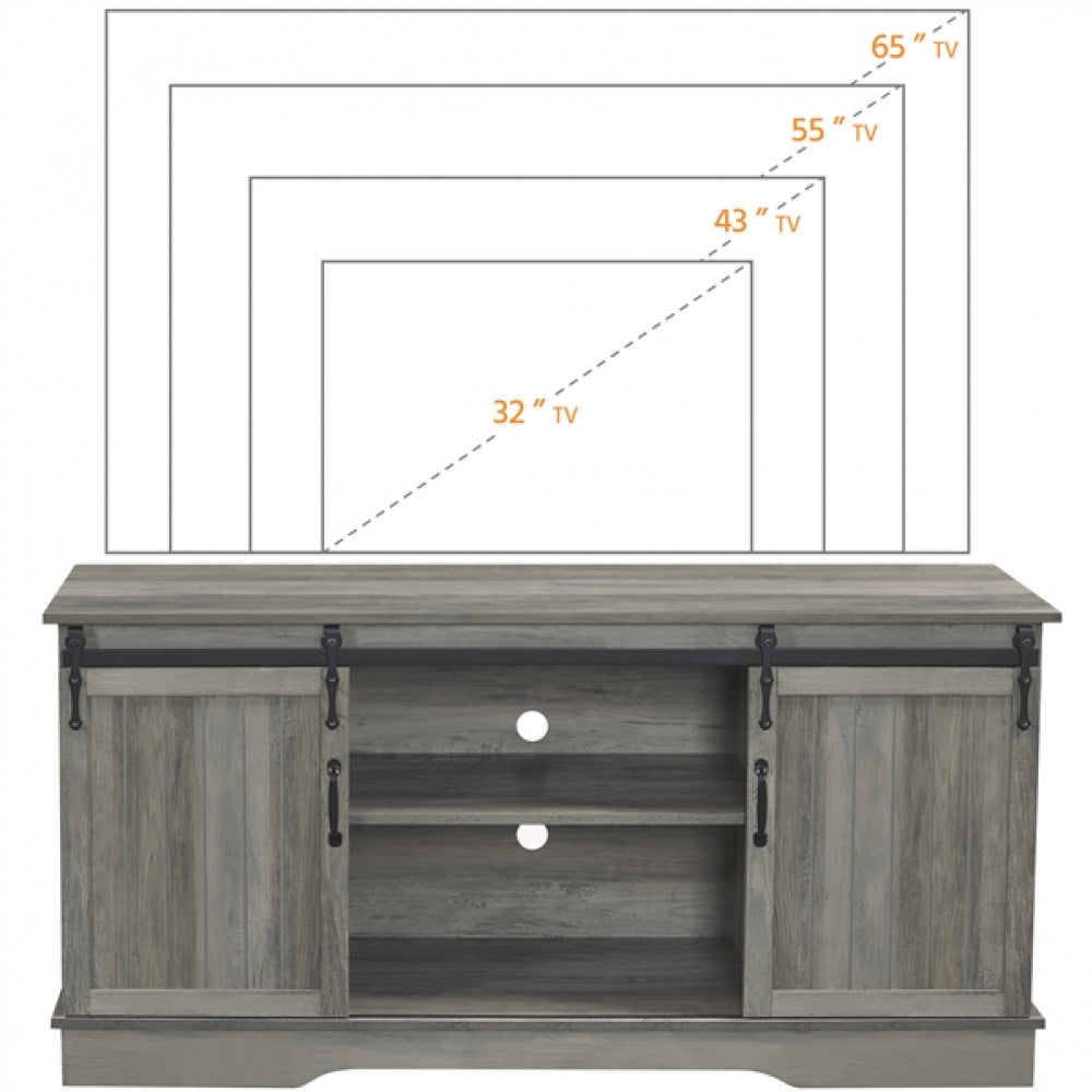 Sliding Barn Door TV Stand Grey Wash TV Cabinet