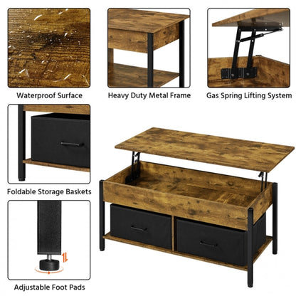 Lift Top Coffee Table with Fabric Storage Baskets