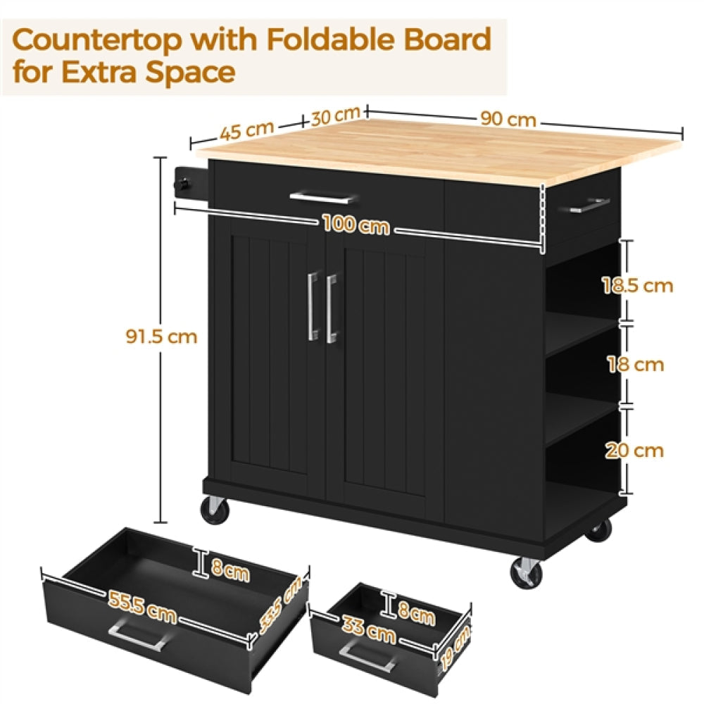 Kitchen Island on Wheels with Drawers & Cabinet
