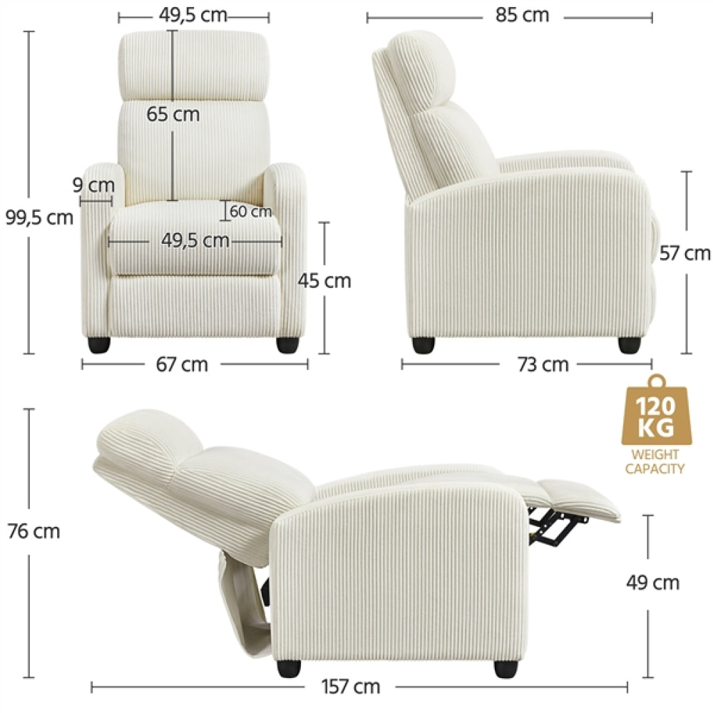 Recliner Chair Corduroy Recliner Sofa Adjustable Modern Single Reclining Chair