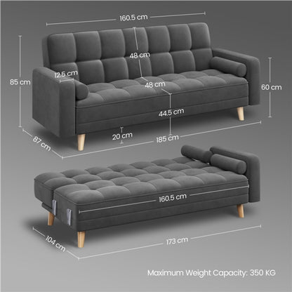 3 Seater Velvet Convertible Sofa Bed