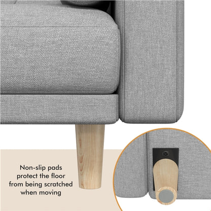 Button-tufted Fabric 3-Seater Sofa Bed W/ 2 Bolster Pillows