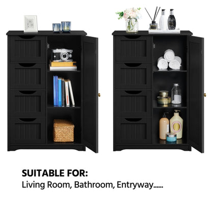 Wooden Bathroom Cabinet 4 Drawers & Cupboard Bathroom Storage Unit