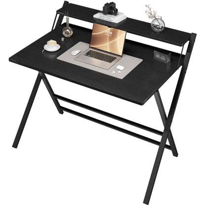 2-Tier Foldable Computer Desk w/ Monitor Shelf
