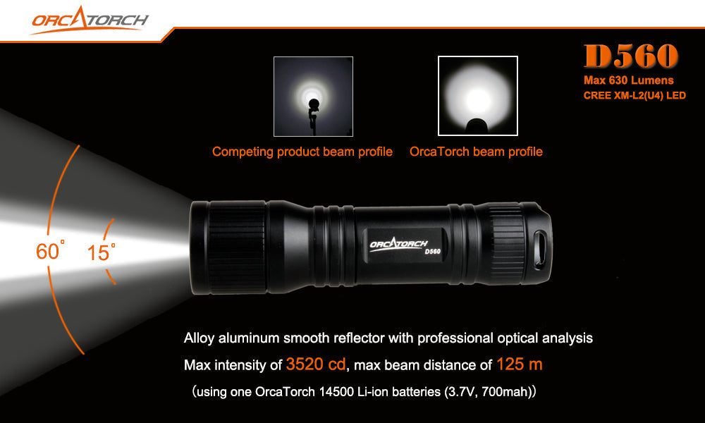 OrcaTorch D560 – 630 Lumen Dive Torch – RED