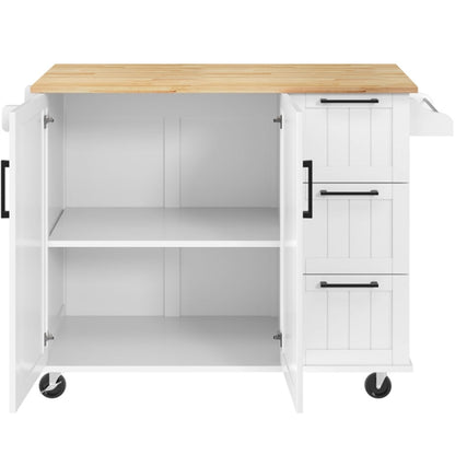 Kitchen Cart with Wood Top and Drop Leaf Breakfast Bar