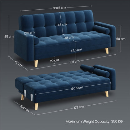 3 Seater Convertible Settee Sofa Bed With Armrests
