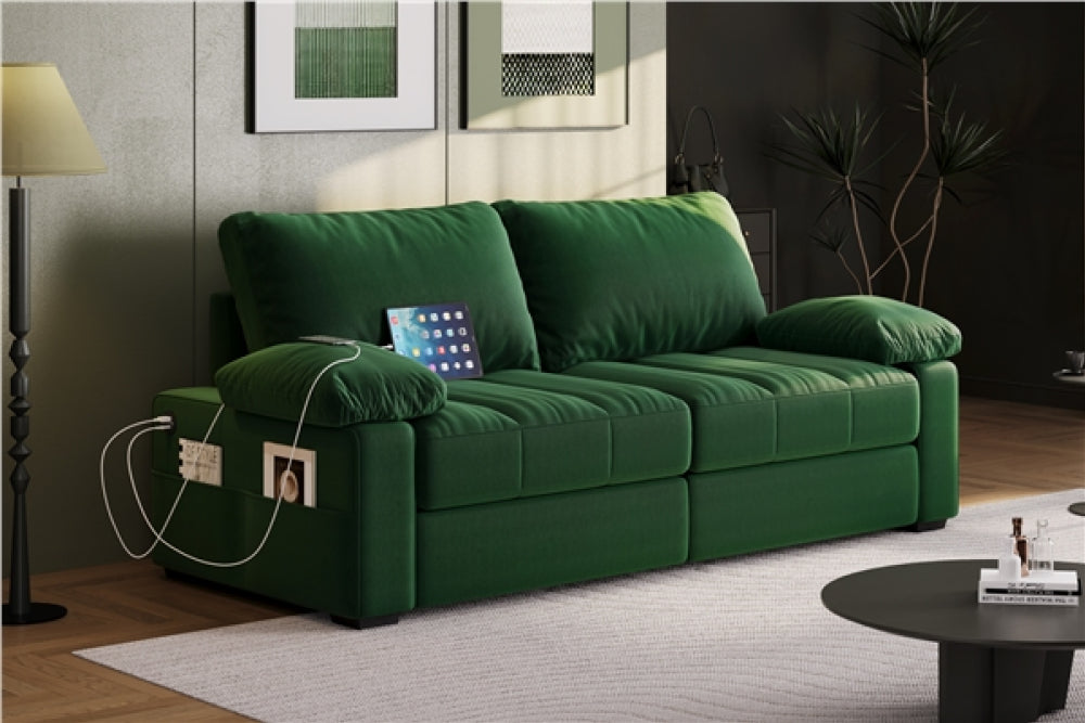 2-Seater Velvet Couch with Pillow Top Arms