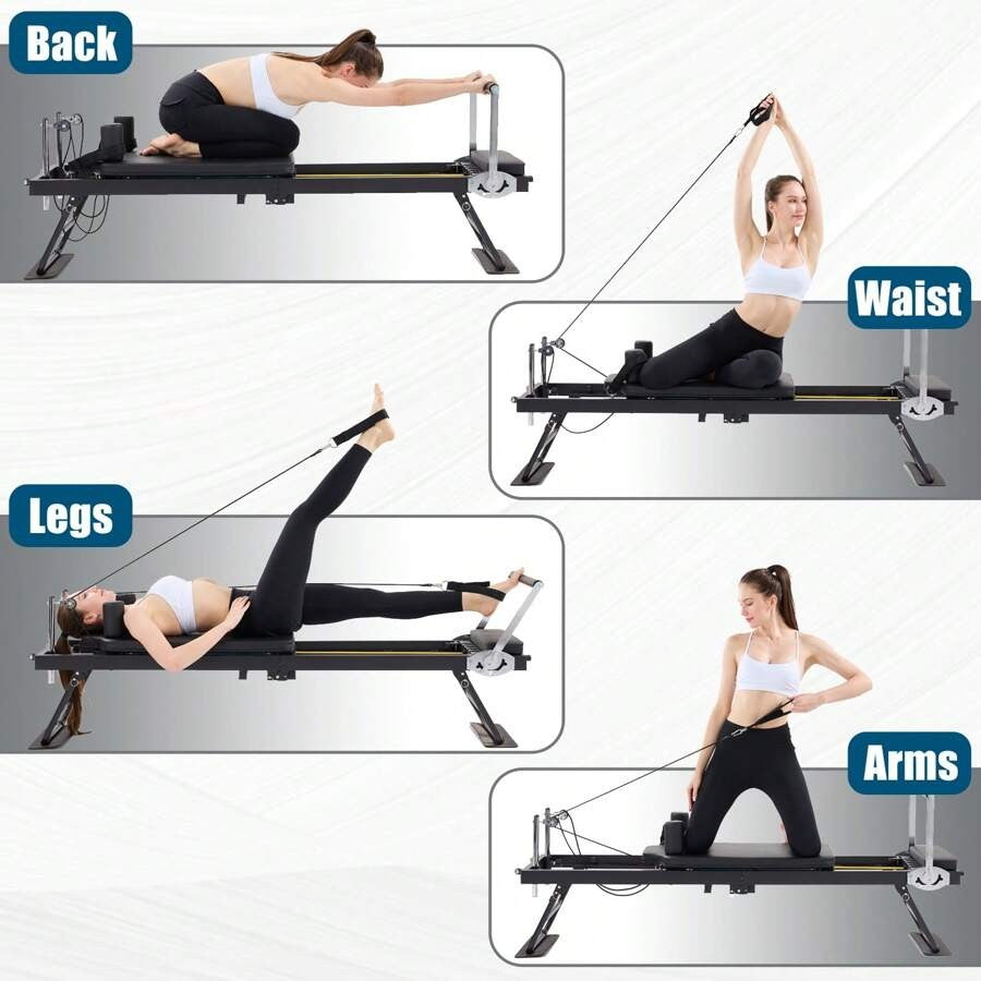 Foldable Pilates Reformer With Headrest Black