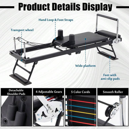 Foldable Pilates Reformer With Headrest Black