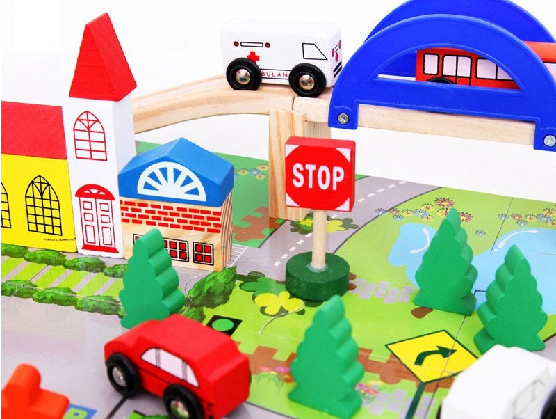 40pc Wooden Rail Overpass Set