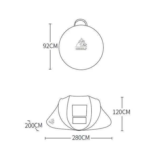 Boat-Shaped Pop-Up Camping Tent Large 280(L) x 200 (W) x 120(H)cm