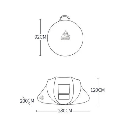 Boat-Shaped Pop-Up Camping Tent Large 280(L) x 200 (W) x 120(H)cm