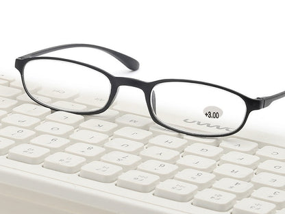 Black 4.0 Reading Glasses Readers Rectangular Business Plastic Frame Unisex