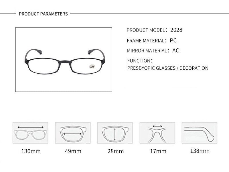 Reading Glasses Readers Rectangular Business Plastic Frame Unisex 2.5