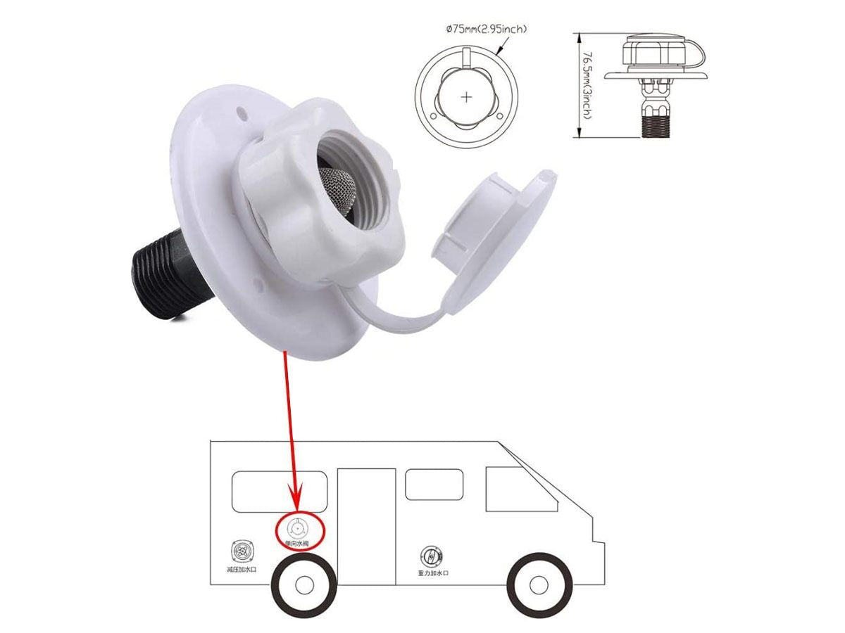 RV City Water Inlet with Check Valve (White)